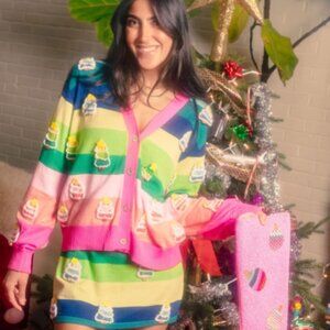 Stripe Knit Christmas Tree Cardigan – Rainbow